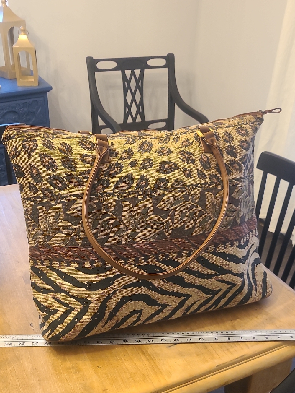 Vintage Bueno Safari Animal Print Tapestry Weekender Tote Bag